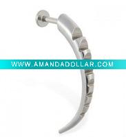 Wholesale lip ring with long notched round tusk body jewelry labret piercing