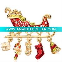 Hot New Design Chrismas Sled Alloy Rhinestone Brooches fashion jewellry