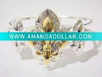 Wholesale Two Tones Fleur De Lis Cuff Bracelet