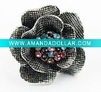 Wholesale fashion jewelry antique flower shape alloy rhinestones finger ring