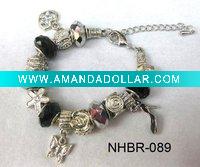 Wholesale Brand bracelet silver tone with beads and charms