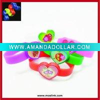 Wholesale 3 LED silicon Flashing Rubber Band bracelets heart shape