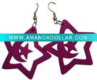 Laser Cut Flower Drop Wood Earrings with Iron Hooks