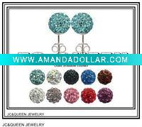 Wholesale 2011 fashion light blue cz crystal alloy ball stud earring 8mm