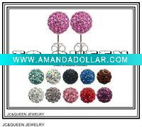 Wholesale 2011 fashion pink cz crystal alloy ball stud earring 8mm