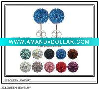 Wholesale 2011 fashion blue cz crystal alloy ball stud earring 8mm