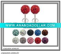 Wholesale 2011 fashion red cz crystal alloy ball stud earring 8mm