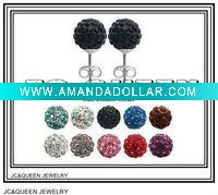 Wholesale 2011 fashion black cz crystal alloy ball stud earring 8mm