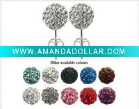 Wholesale 2011 fashion clear cz crystal alloy ball stud earring 8mm