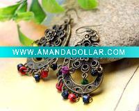 Wholesale Tibetan style wood ball national earrings