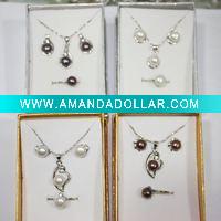 Wholesale button shape freshwater pearl set jewelry