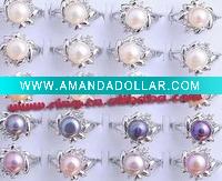 Fashion ring natural pearl zircon copper jewelry rings