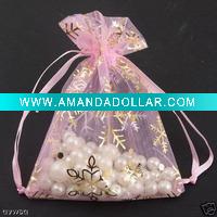Wholesale 9X12CM pink Snowflake pouch Organza Gift Bags Wedding favors