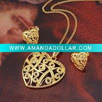 Wholesale 18K gold Plated fashion gemstone heart-shaped Jewelry set