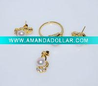 Wholesale Freshwater pearl ring,earring and pendant jewelry set