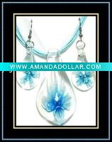 Wholesale inner flower murano glass jewelry set