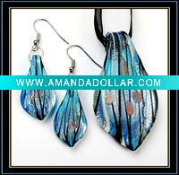 Wholesale Fashion Blue Murano Glass earrings and pendant Jewelry Set.