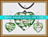 Wholesale glass pendant and earrings jewelry set