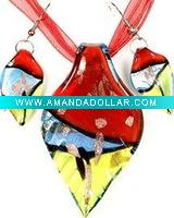 Wholesale glass pendant and earrings jewelry set