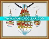 Wholesale glass pendant and earrings jewelry set