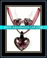 Wholesale glass pendant and earrings jewelry set