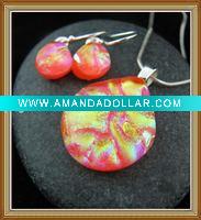 Wholesale glass pendant and earrings jewelry set