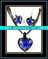 Wholesale glass pendant and earrings jewelry set