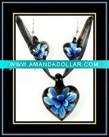 Wholesale glass pendant and earrings jewelry set