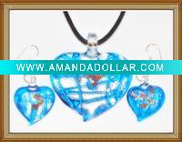 Wholesale glass pendant and earrings jewelry set