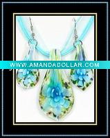 Wholesale inner flower glass pendant and earrings jewelry set