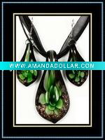 Wholesale inner flower glass pendant and earrings jewelry set