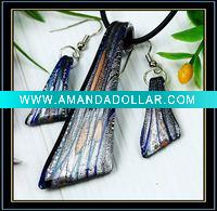 Wholesale Black Murano Glass Pendant and Earrings Sets.