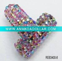 Resin beads, with rhinestone, round tube
