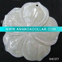 Shell cabochon, shell pendant, carved flower