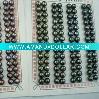 Wholesale 8.5-9.0mm blue black half drilled freshwater button loose pearl