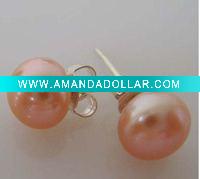 Wholesale 8-8.5mm button freshwater pearl stud with silver fitting