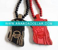 Wholesale bead wood necklace, wood jesus face necklace