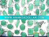 Wholesale charming Green Jade Gemstone & Silver wedding rings