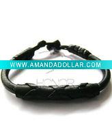 Wholesale Black straip leather bracelet-BR0026