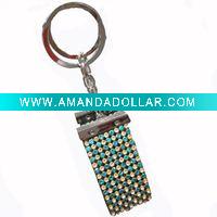 7rows rhinestone handmade leather with claw chain keychain