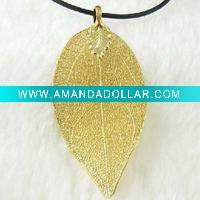 gold plating natural leave pendant & necklace
