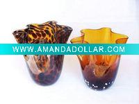 Wholesale Handmade leopard spots glass vase in wavy rim