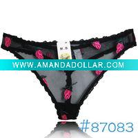 Wholesale sheer mesh thong embroidery t-back