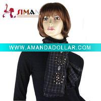 Wholesale checked linen scarf with hot heated beading decoration