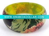 Wooden bangle, colorful flower pattern