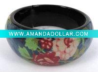 Wooden bangle, colorful flower pattern