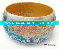 Wooden bangle, carved colorful pattern