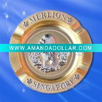 Wholesale solid metal ashtray with a merlion in the middle