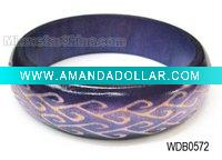 Wooden bangle, carved colorful pattern