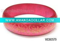 Wooden bangle, carved colorful pattern